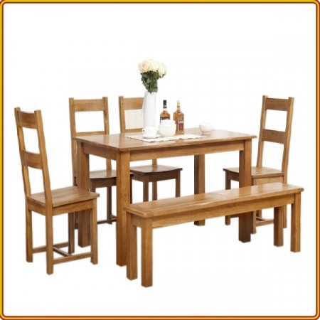 Rustic Oak - Dining Sets 02 : Bàn Ăn 1m2 + Bench + 4 Ghế ( 2 Nan - Mặt Gỗ )